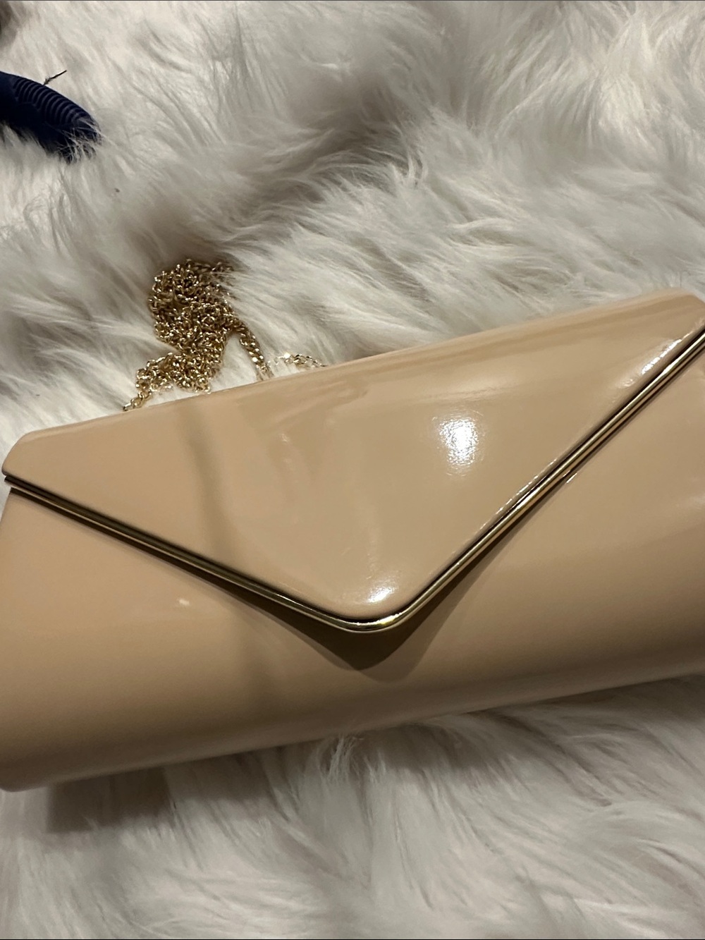 Patent Envelope Clutch in Beige with Gold Trim - Picture 5 of 5